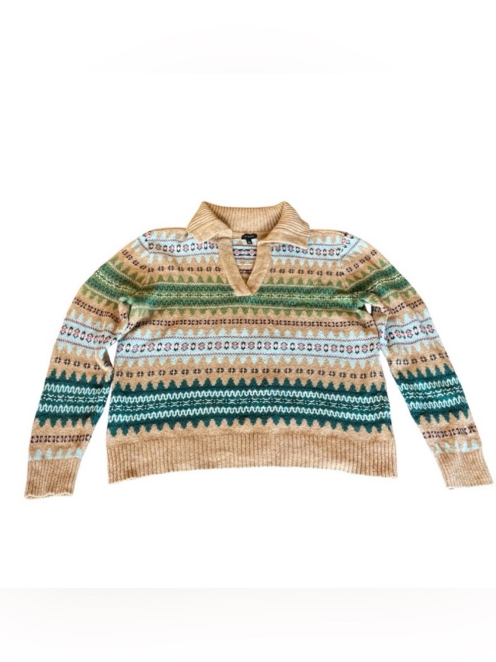 Talbots Johnny Collar Autumn Fair Isle Sweater - Size M